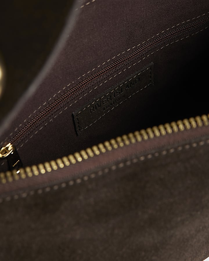 river island Brown Suede Studded Shoulder Bag