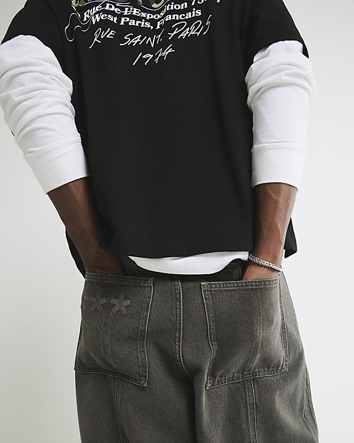 River Island Brown Super Baggy Fit Jeans