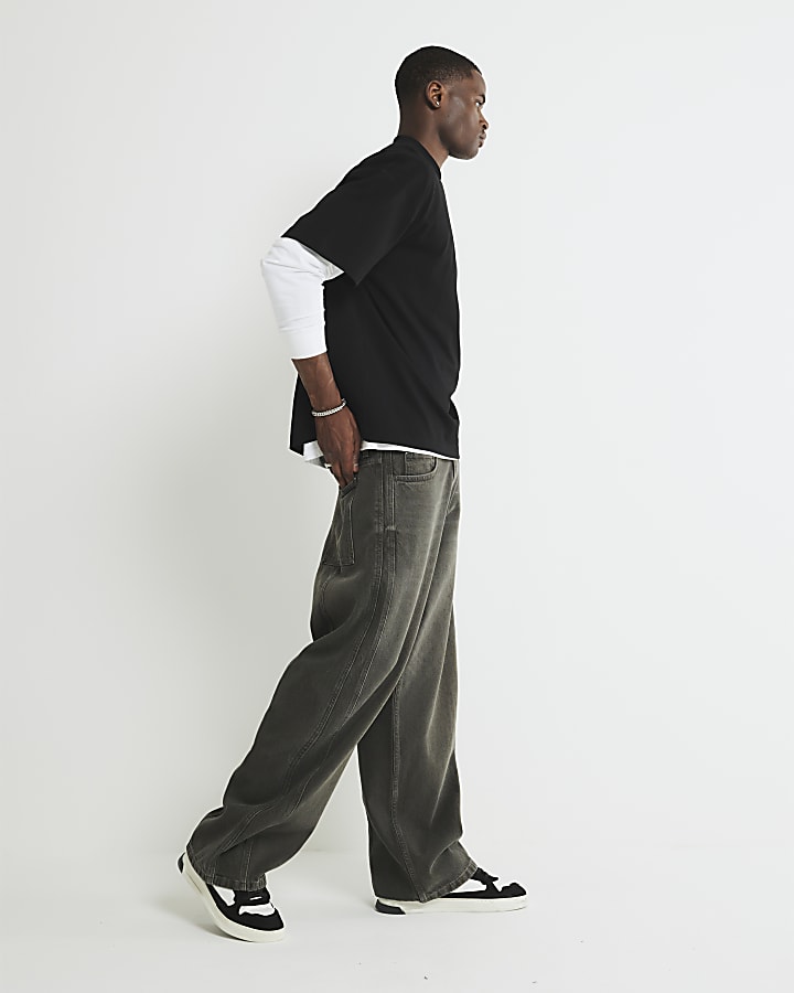 River Island Brown Super Baggy Fit Jeans