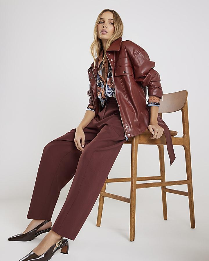 River Island Brown Tailored Barrell Leg Trousers