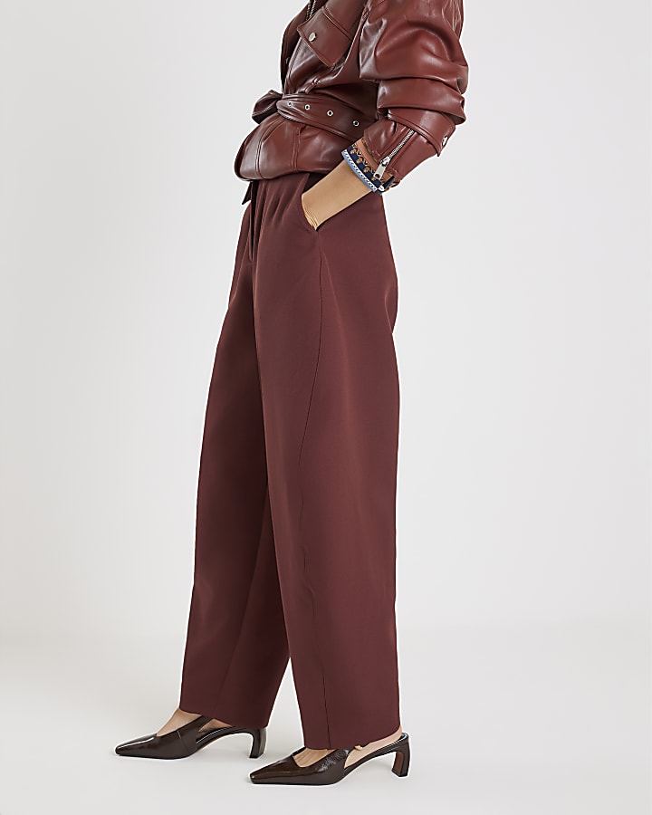 River Island Brown Tailored Barrell Leg Trousers