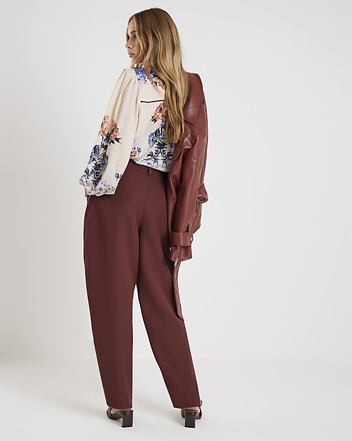 River Island Brown Tailored Barrell Leg Trousers
