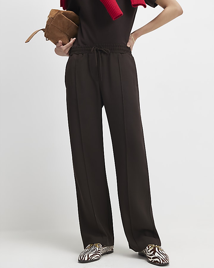River Island Brown Tailored Wide Leg Joggers
