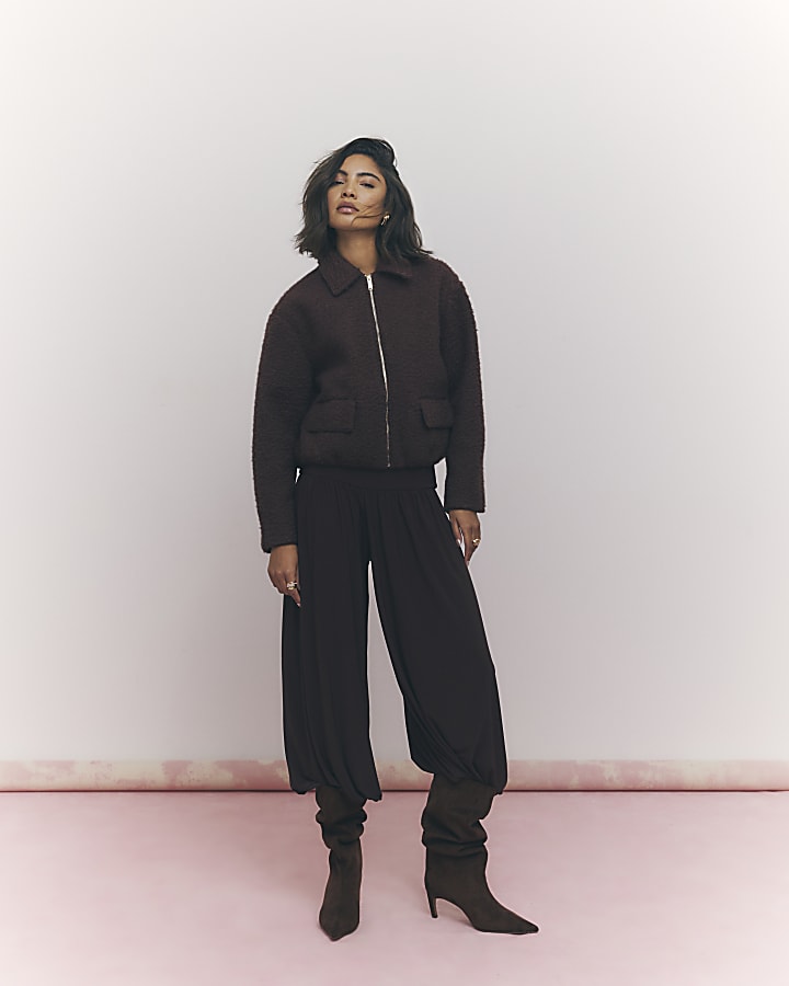 River Island Brown Textured Harrington Jacket