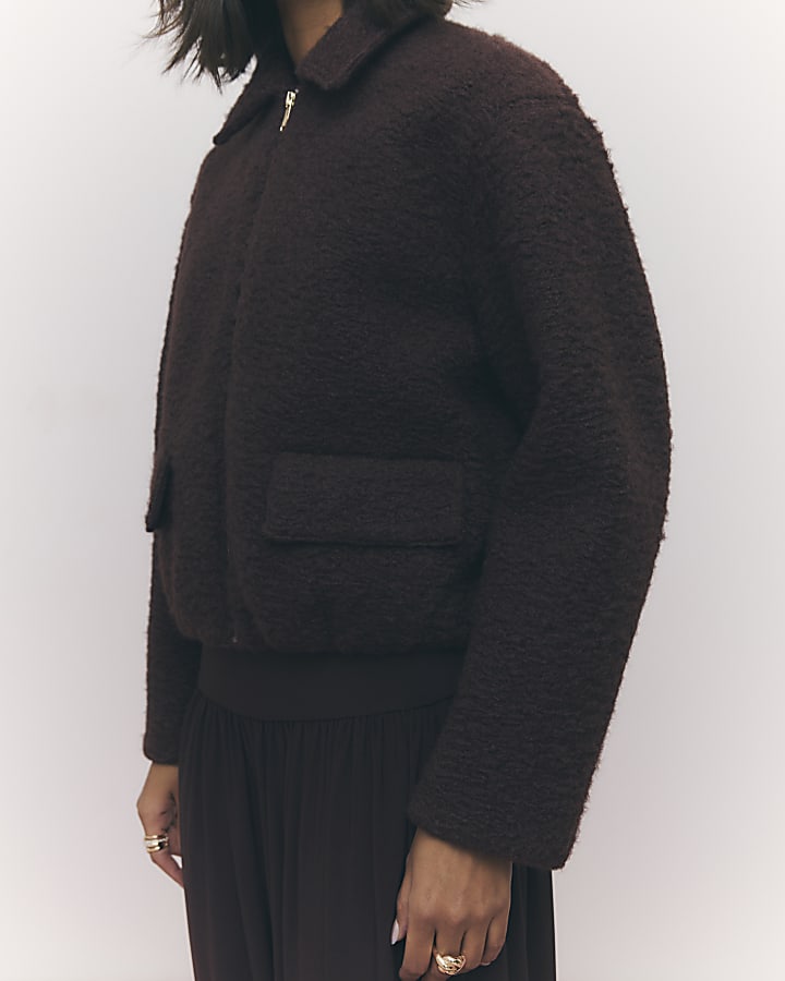 River Island Brown Textured Harrington Jacket