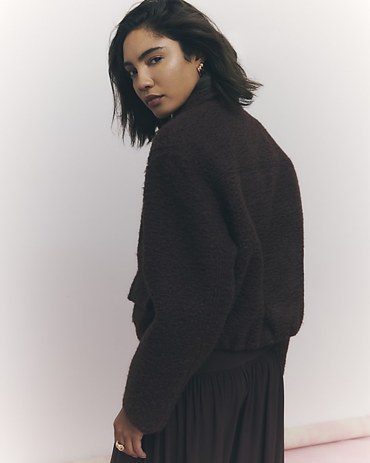 River Island Brown Textured Harrington Jacket