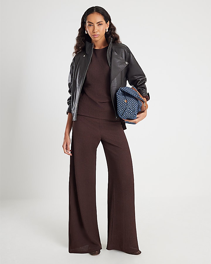 River Island Brown Textured Tie T-shirt