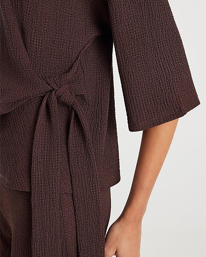 River Island Brown Textured Tie T-shirt