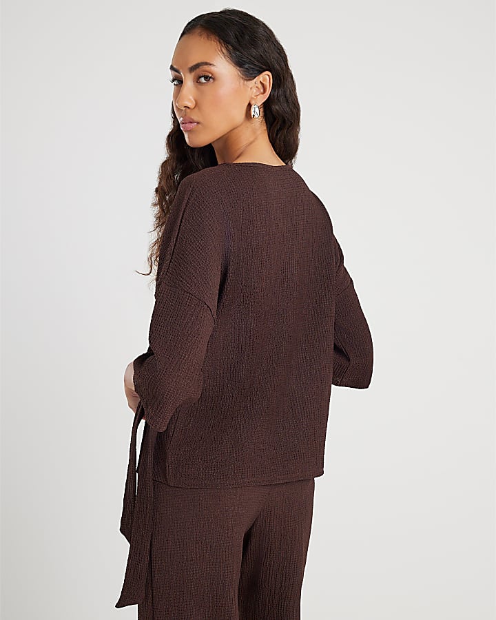 river island Brown Textured Tie T-shirt