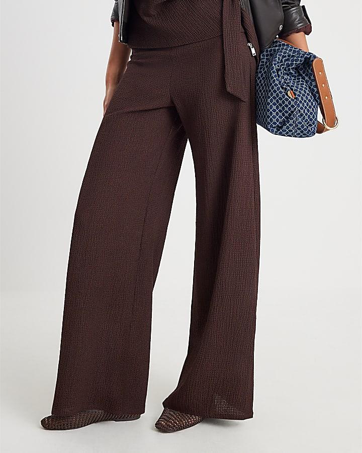 River Island Brown Textured Wide Leg Trousers