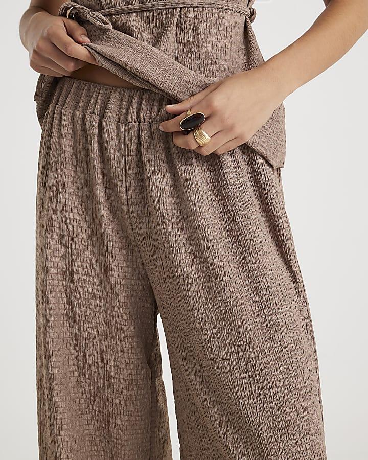 River Island Brown Textured Wide Leg Trousers