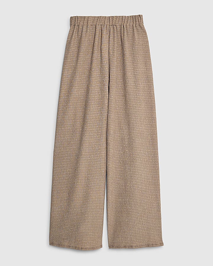 river island Brown Textured Wide Leg Trousers
