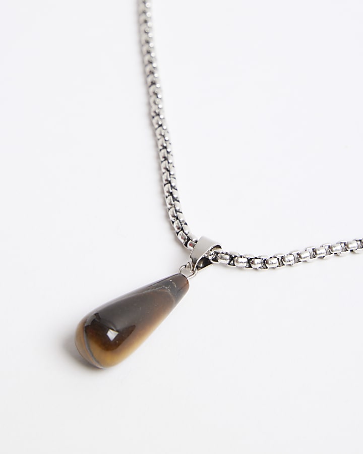 River Island Brown Tigers Eye Pendant Necklace