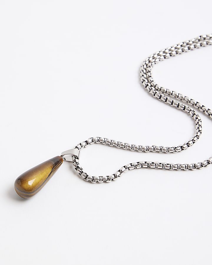 River Island Brown Tigers Eye Pendant Necklace