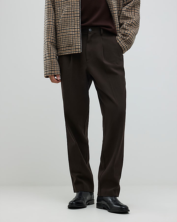 River Island Brown Twill Wide Leg Trousers