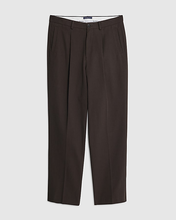 river island Brown Twill Wide Leg Trousers