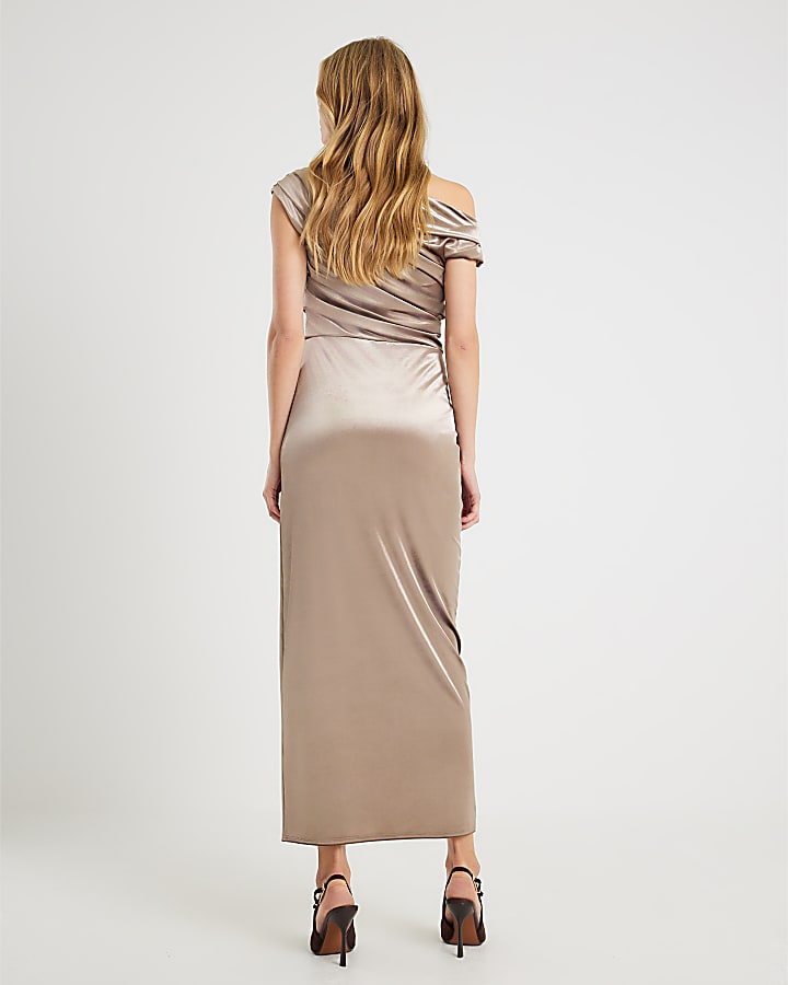 River Island Brown Velvet Drape Midi Dress