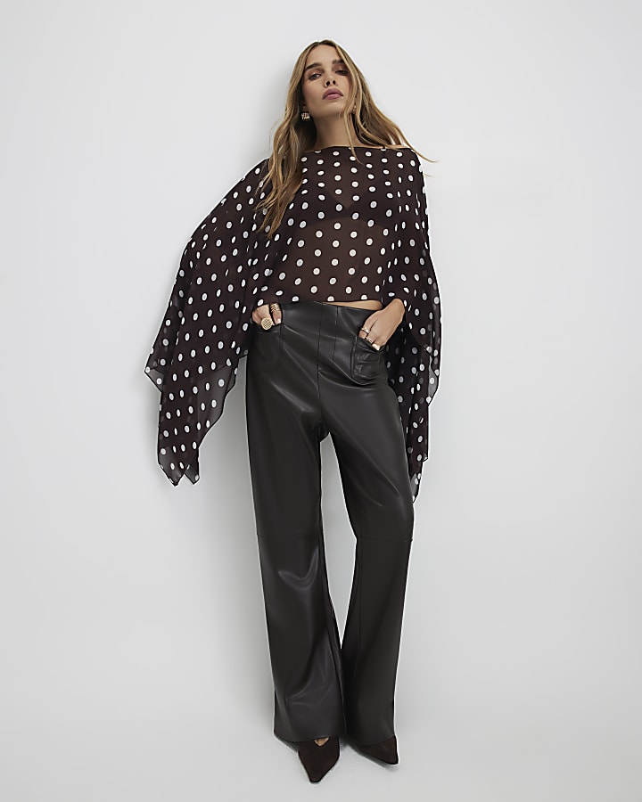 River Island Brown Waterfall Polka Dot Cape