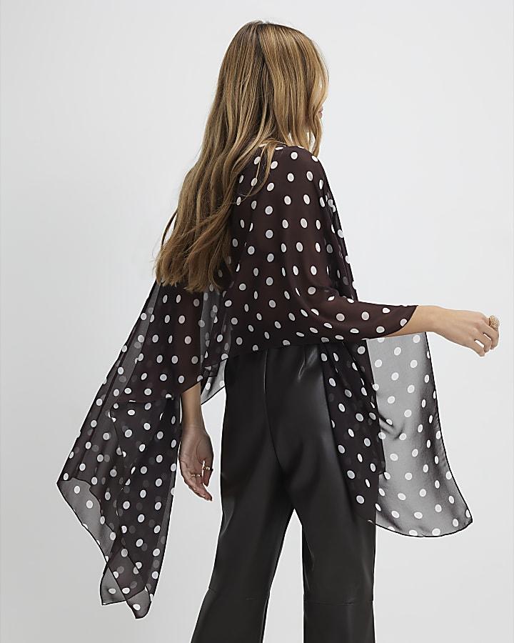 River Island Brown Waterfall Polka Dot Cape