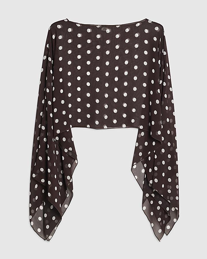 river island Brown Waterfall Polka Dot Cape