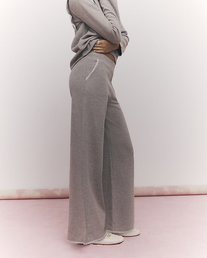 River Island Brown Whipstitch Wide Leg Joggers