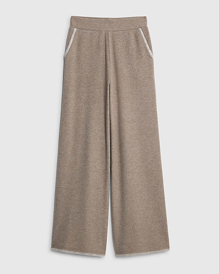 river island Brown Whipstitch Wide Leg Joggers