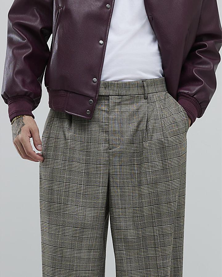 River Island Brown Wide Leg Check Trousers