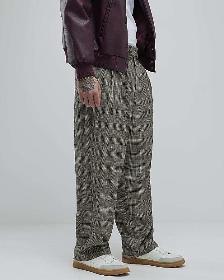 River Island Brown Wide Leg Check Trousers