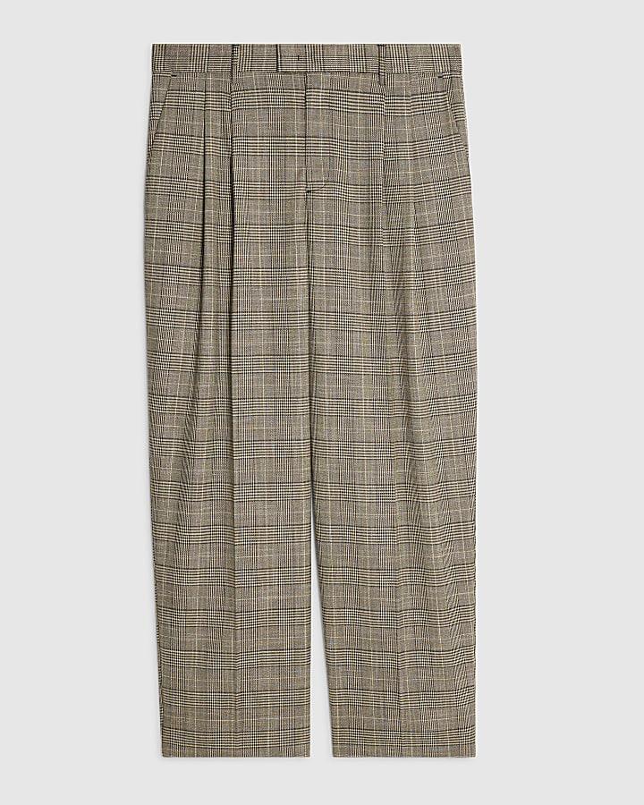 river island Brown Wide Leg Check Trousers