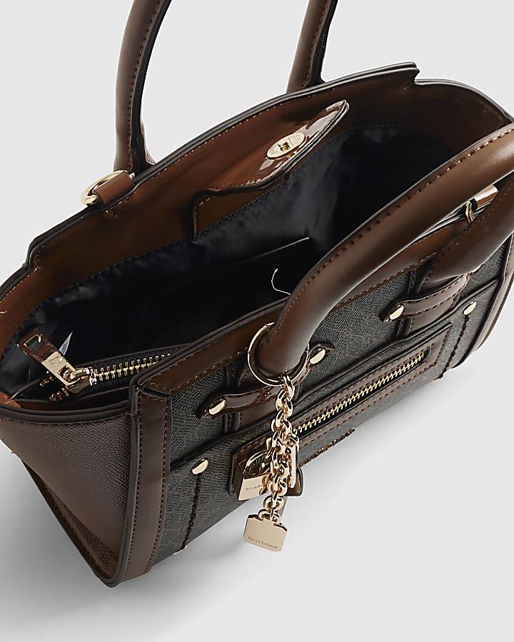 river island Brown Winged Panelled Zip Tote Bag