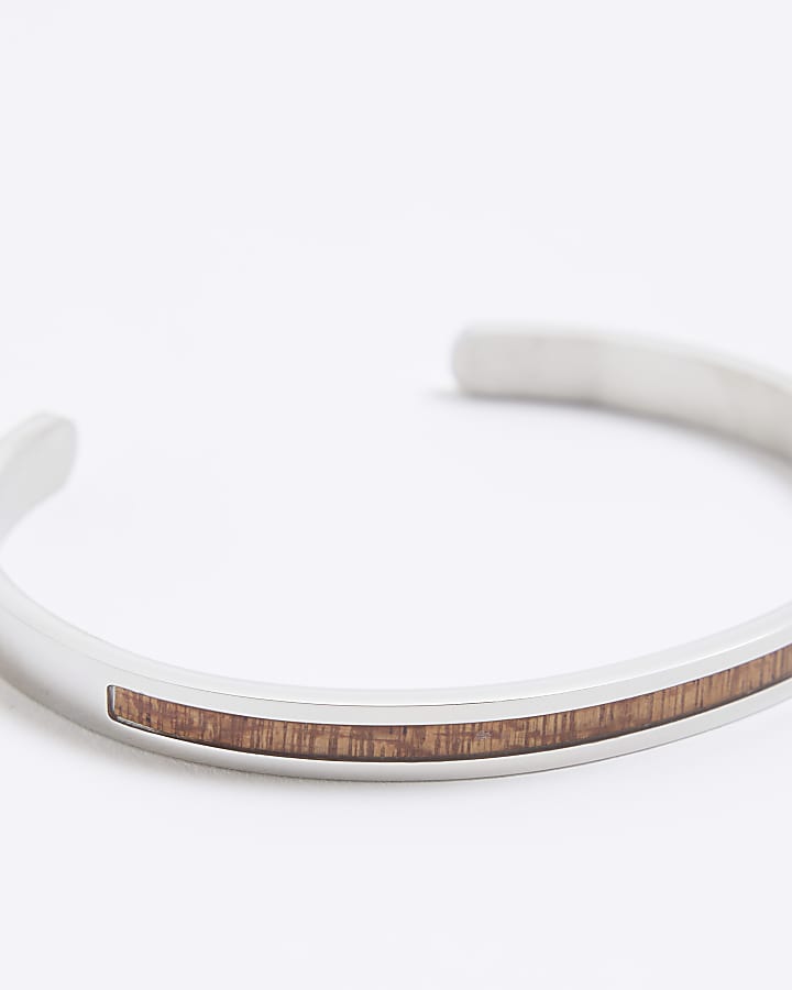 River Island Brown Wood Effect Inlay Bracelet
