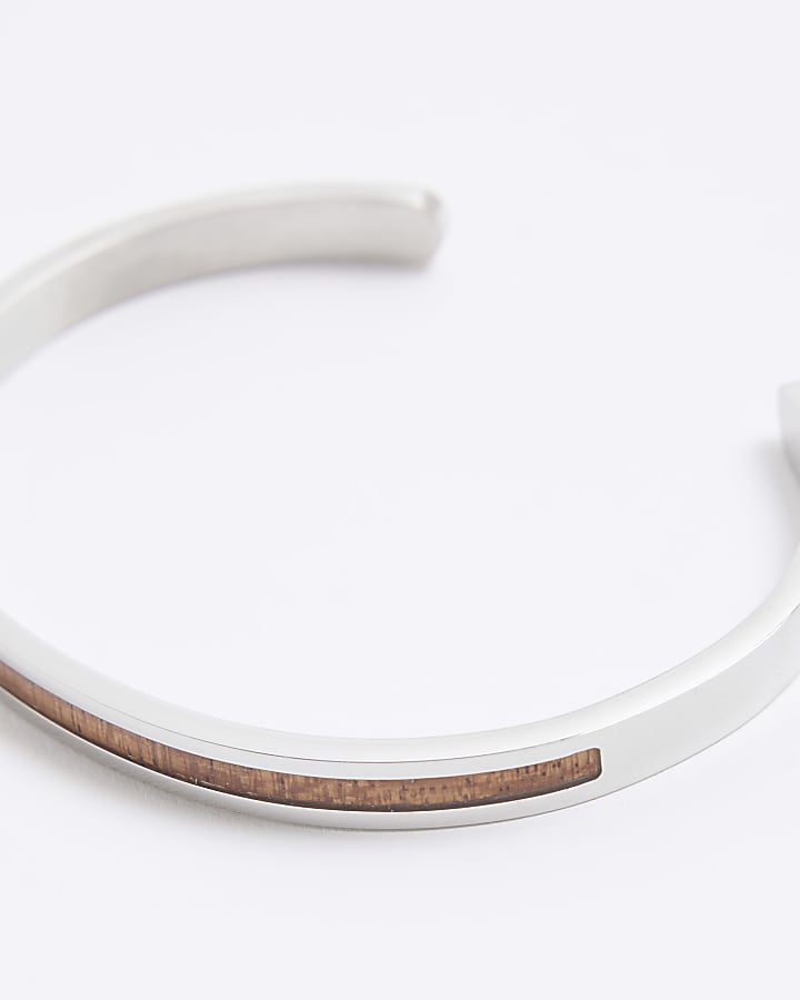 River Island Brown Wood Effect Inlay Bracelet