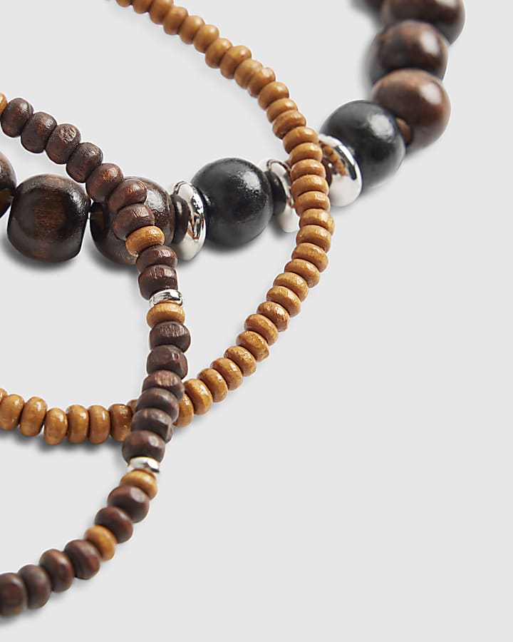 River Island Brown Wood Multipack Bracelet