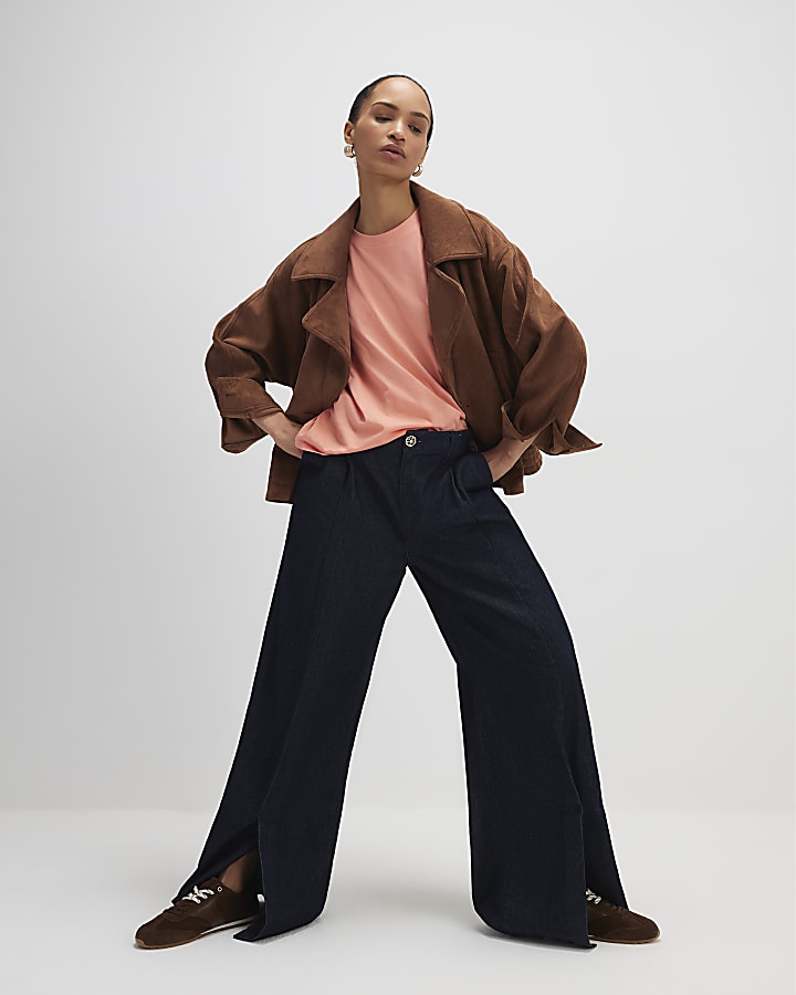 River Island Coral Grown On Sleeve T-Shirt