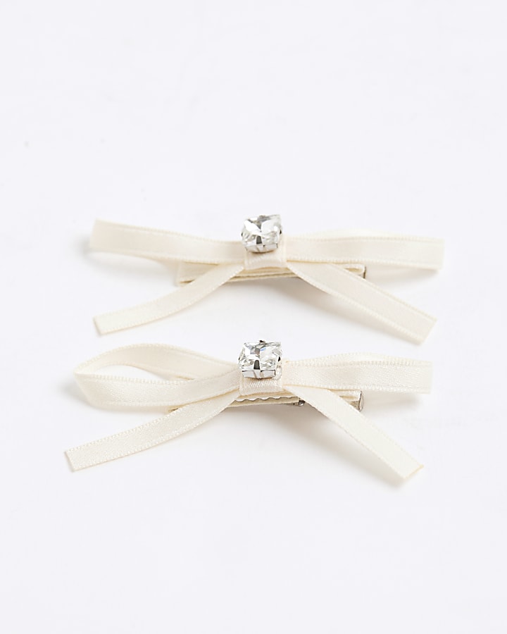 River Island Cream 2 Pack Bow Hair Clips