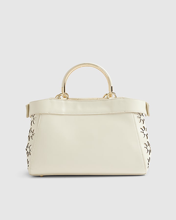River Island Cream 3D Floral Laser Cut Tote Bag