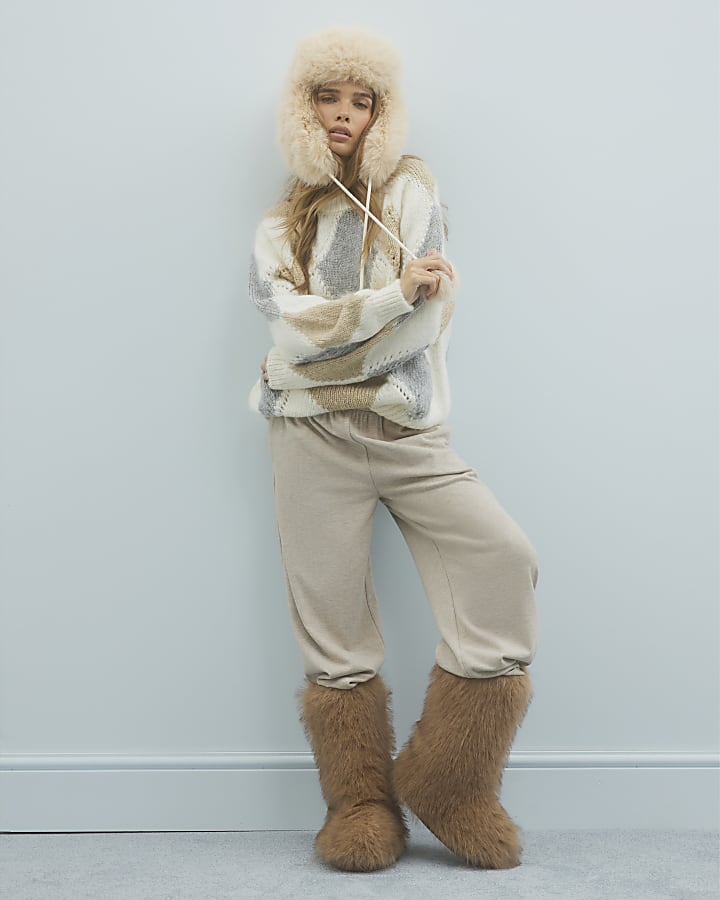 River Island Cream Argyle Jumper