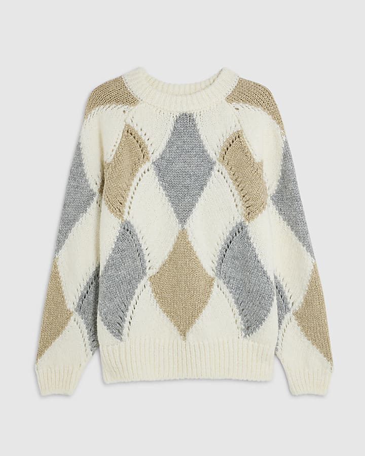 river island Cream Argyle Jumper
