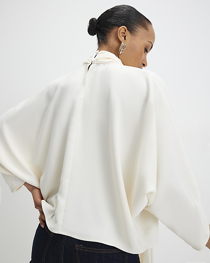 River Island Cream Batwing Sleeve Pussybow Blouse
