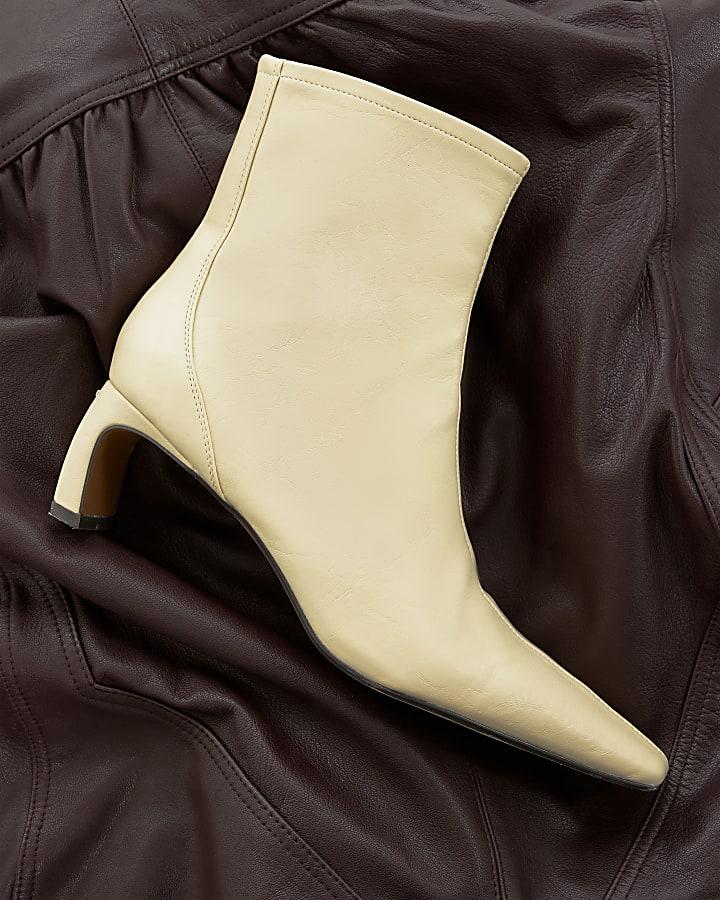 river island Cream Block Heel Stretch Sock Boots