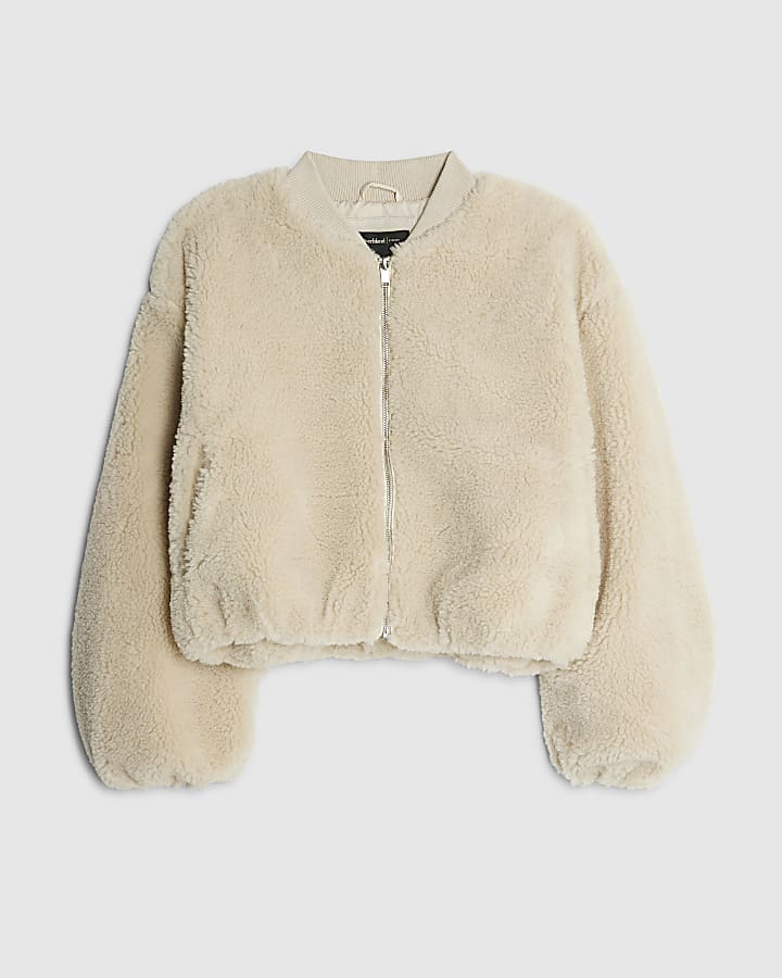 river island Cream Borg Bomber Jacket