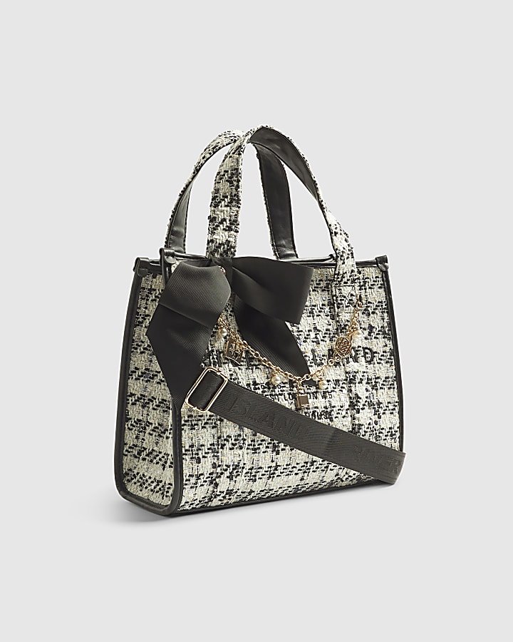River Island Cream Boucle Embroidered Tote Bag