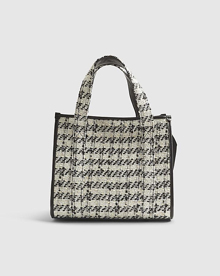 River Island Cream Boucle Embroidered Tote Bag