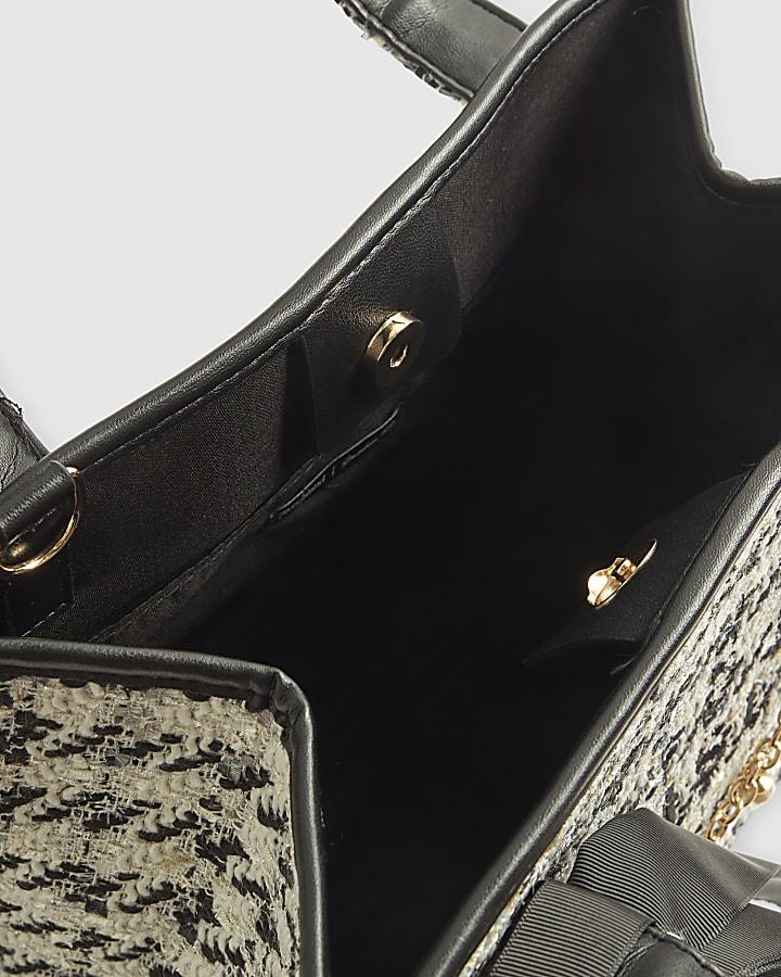 river island Cream Boucle Embroidered Tote Bag