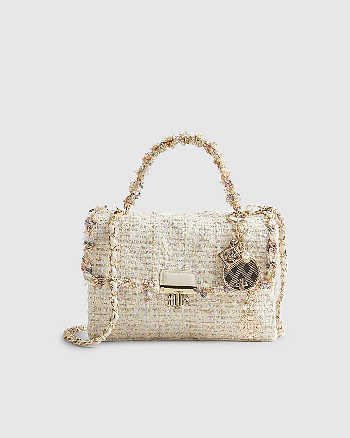 River Island Cream Boucle Flap Front Shoulder Bag