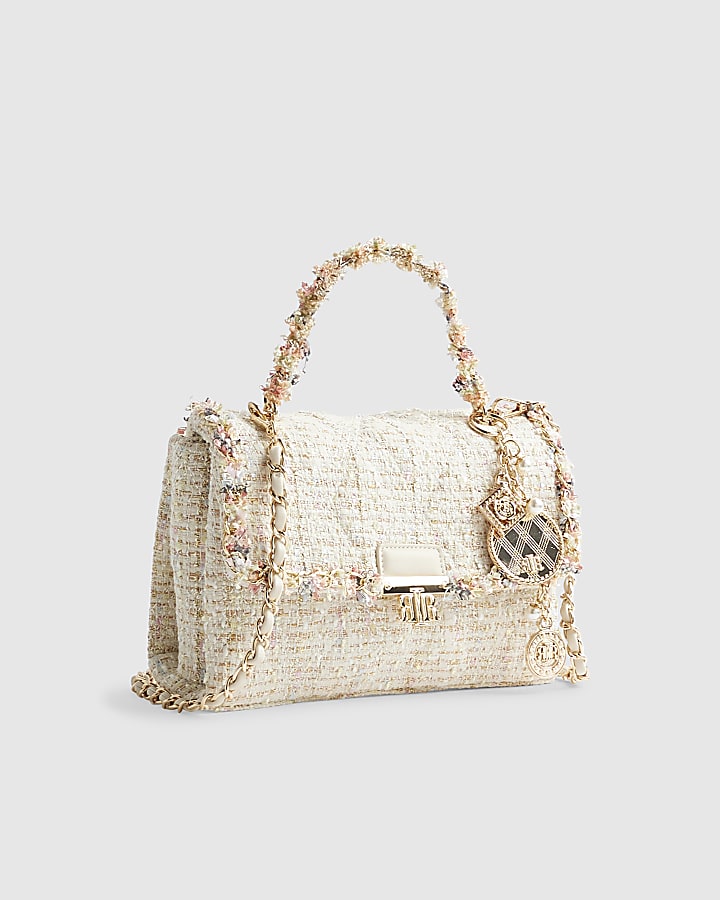 River Island Cream Boucle Flap Front Shoulder Bag