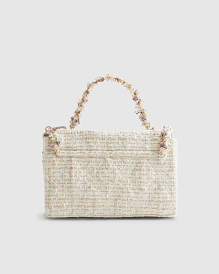 River Island Cream Boucle Flap Front Shoulder Bag