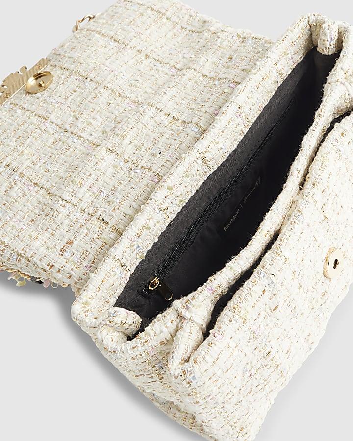 river island Cream Boucle Flap Front Shoulder Bag