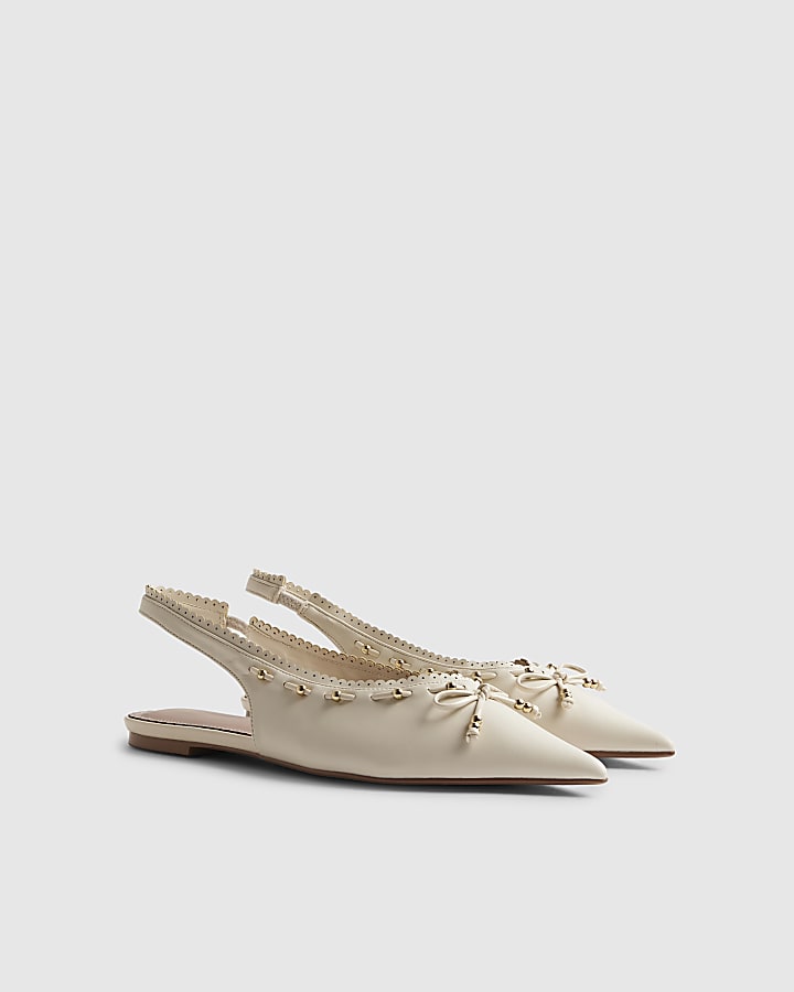 River Island Cream Bow Sling Back Pumps