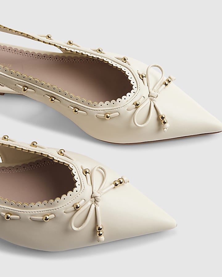 River Island Cream Bow Sling Back Pumps